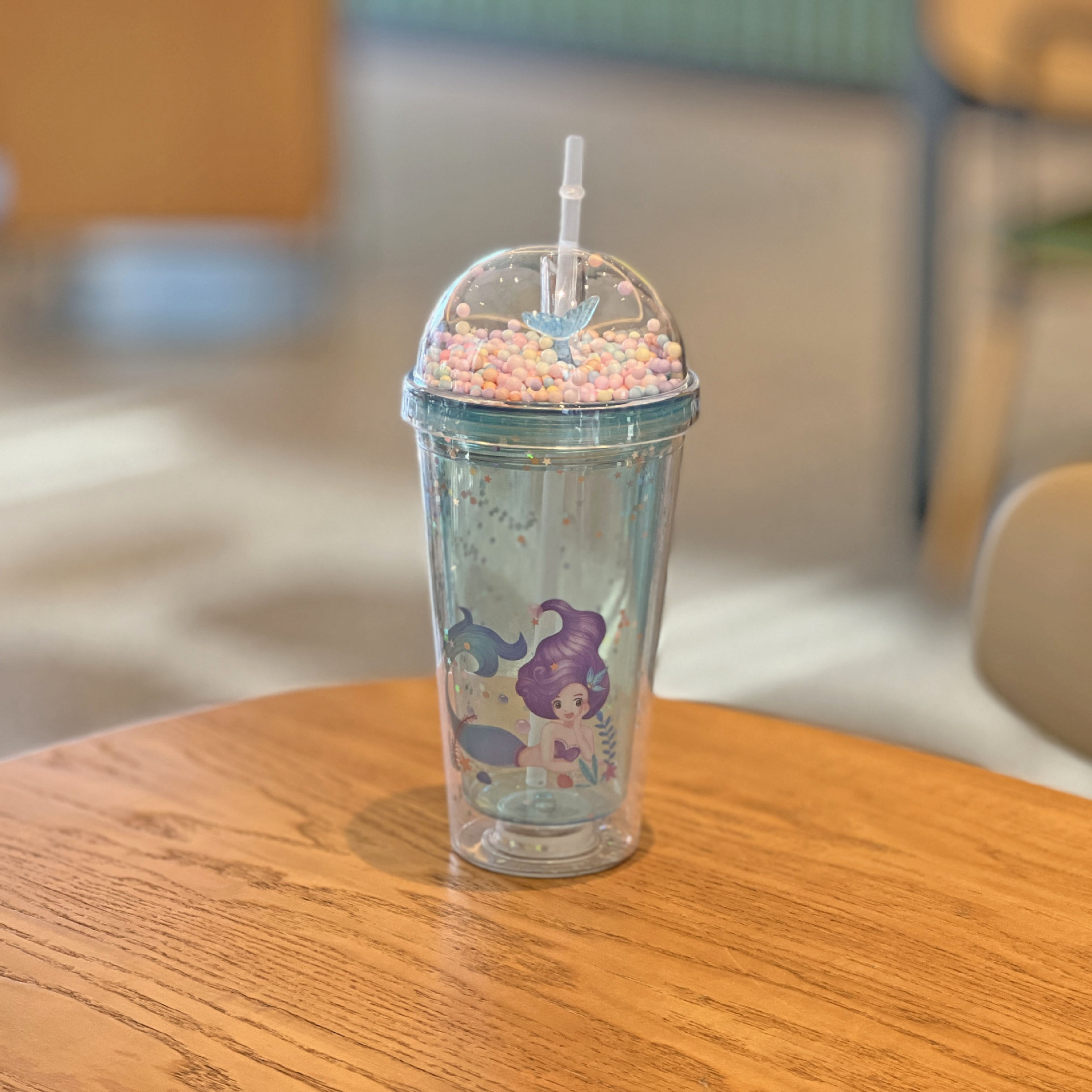 创意卡通美人鱼塑料吸管杯子夏日双层碎冰杯网红可爱塑料水杯批发详情12