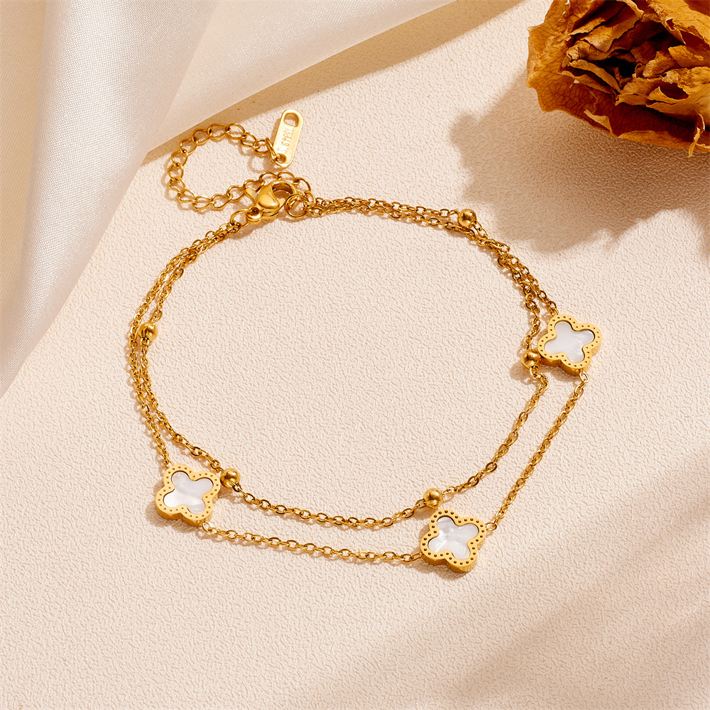 时尚钛钢四叶草双层手链项链套装 欧美不锈钢不掉色幸运项链手链详情10