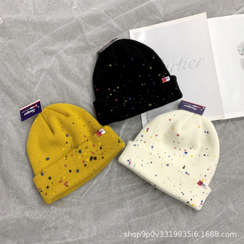 Nuevo versatil niche otoño invierno mujer sombreros de punto hechos a mano jet paint graffiti broken hole sombreros tendencia abrigos sombreros fríos hombres pic 12