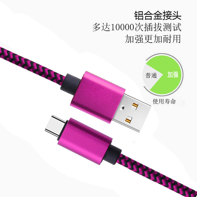 Woven Type-C fast charging cable, serpentine data cable, suitable for Android and Huawei mobile phones, usb flash charging 123m nylon cable pic 4