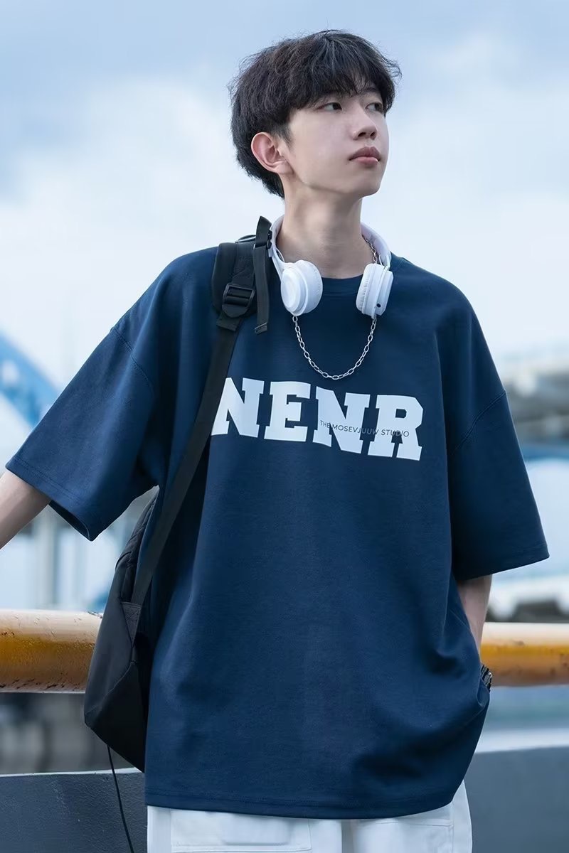 夏季短袖t恤男士2025新款美式高街潮牌字母重磅宽松男生半袖体恤详情3