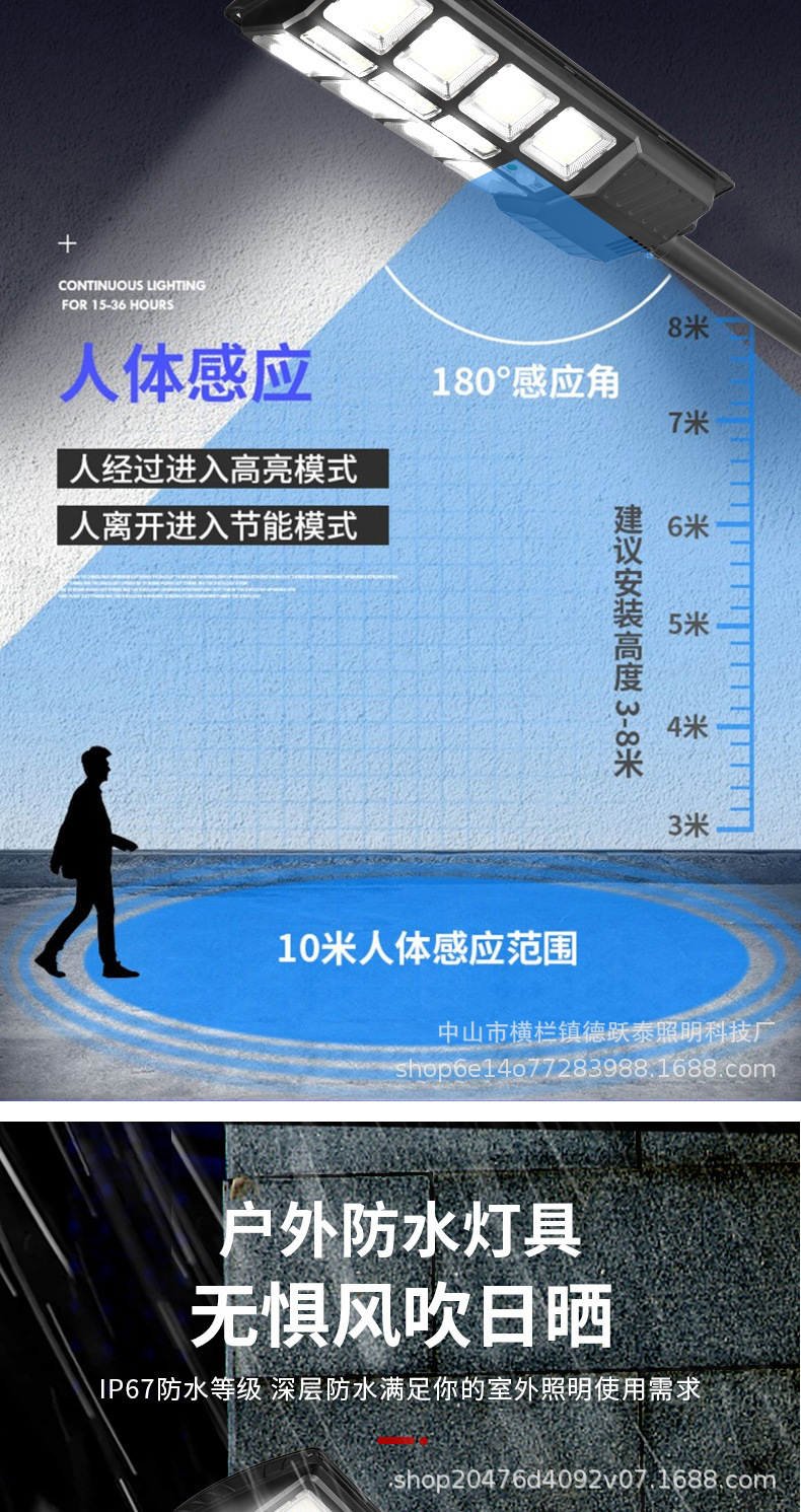 Ultra-bright high-power solar outdoor led street lamps for foreign trade export, three-sided screen 360° light-emitting integrated wall lamps pic 11