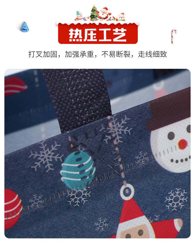 现货跨境圣诞节手提袋礼品包装袋便携折叠烫金覆膜无纺布袋定制详情17
