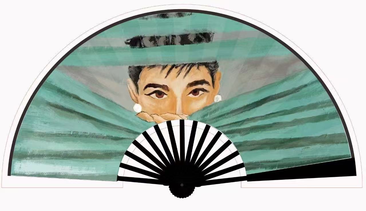 New oil painting series festival folding fans, popular hand fans in Europe and America, large fans, double-sided landscape printed fans pic 17