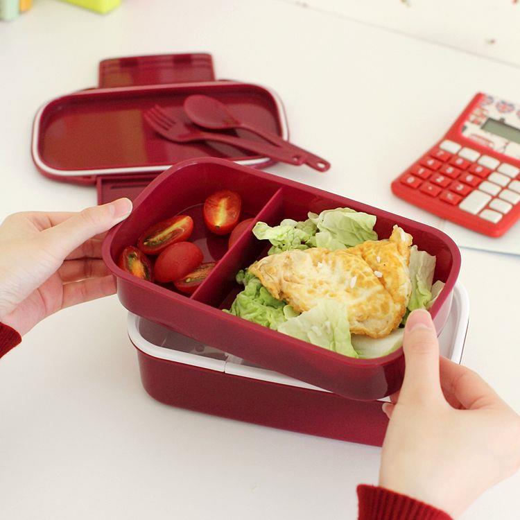 简约日式双层便当盒时尚上班族分格饭盒塑料可微波炉午餐盒水果盒详情18