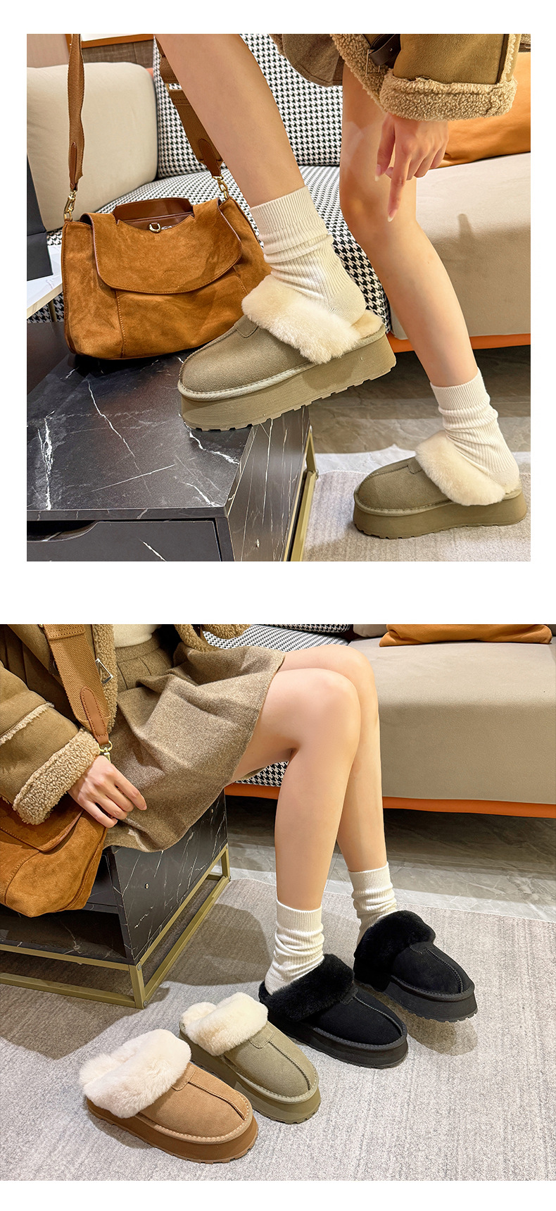 Fur one-piece thick-soled star slippers 2025 winter warm cotton shoes, wool shoes, snow boots, half slippers for women to wear outside pic 17