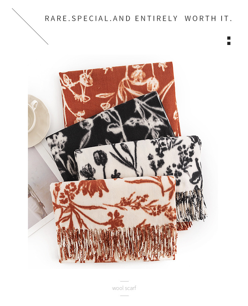 A trendy faux cashmere scarf for women with a sweet and creamy style, autumn and winter printed scarf and scarf, a popular shawl pic 22