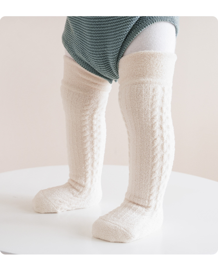 秋冬婴儿长筒袜加绒加厚纯色麻花纹宝宝过膝袜保暖高筒儿童袜子详情21