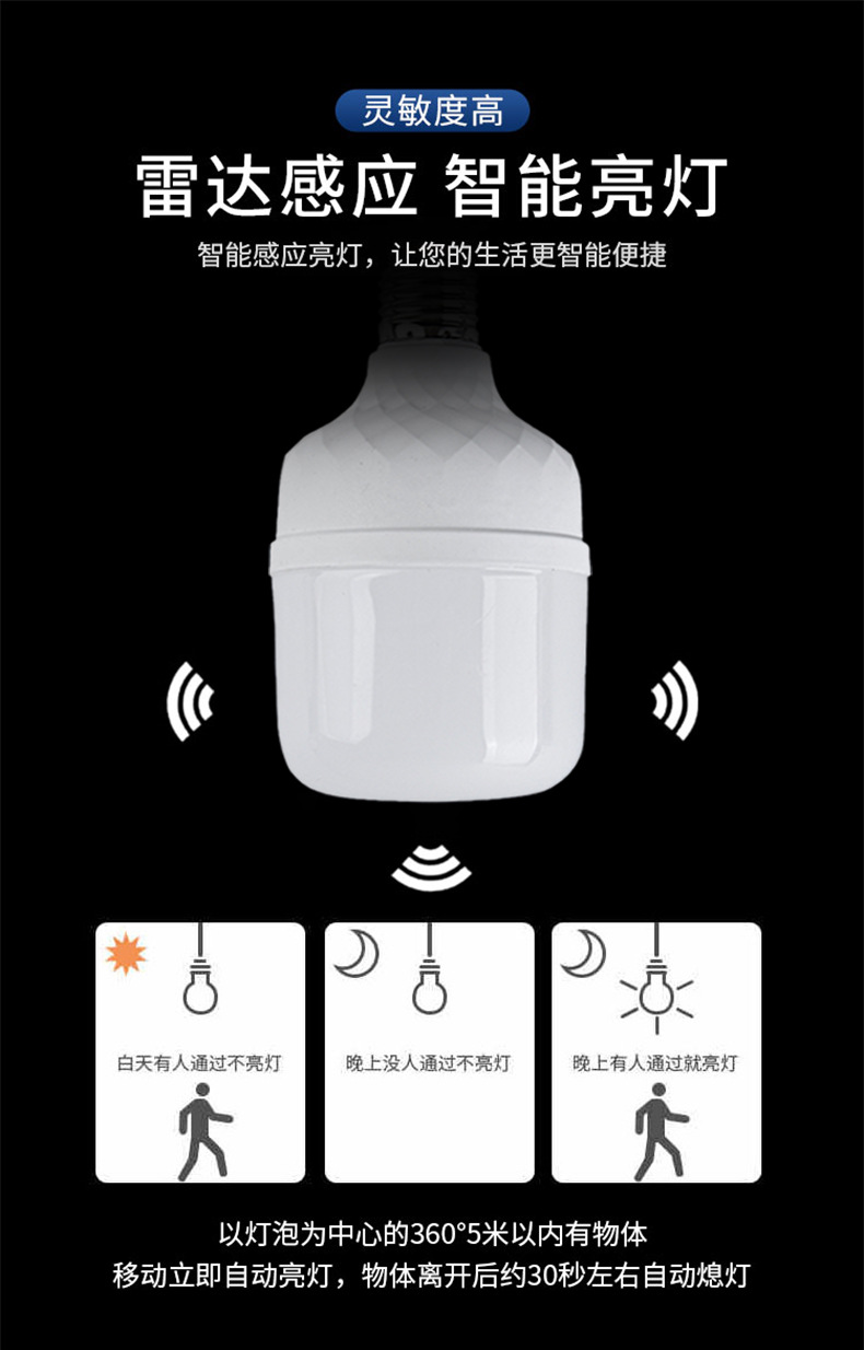 Radar human body sensor light, sound and light control bulb, intelligent led infrared bulb for corridor, garage and corridor pic 13