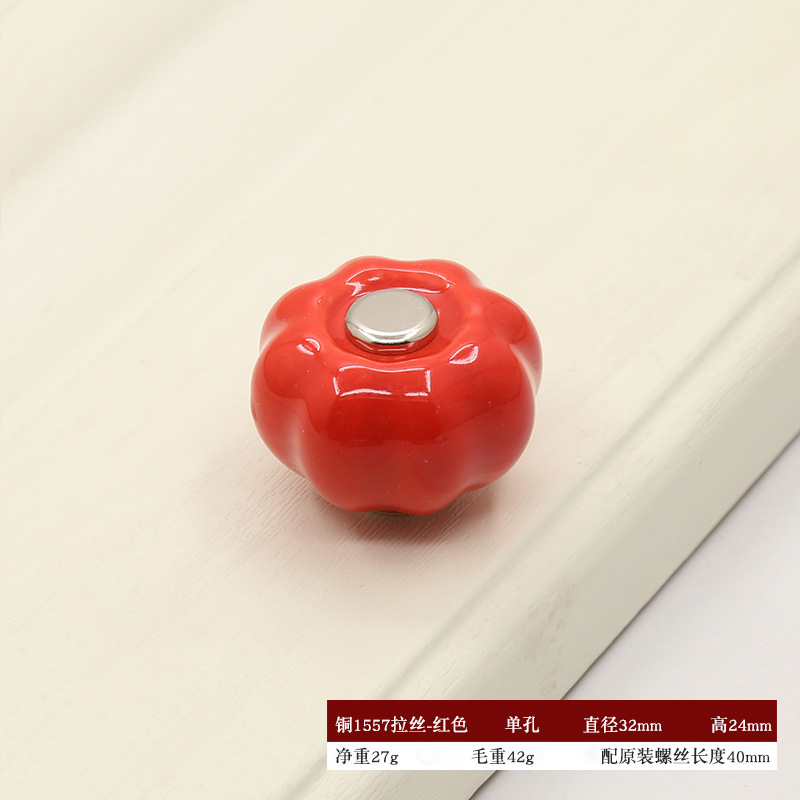 Cross-border garden cabinet door pull, handcrafted ceramic handle, copper buckle ball, round cabinet, wardrobe drawer, single-hole furniture handle pic 4