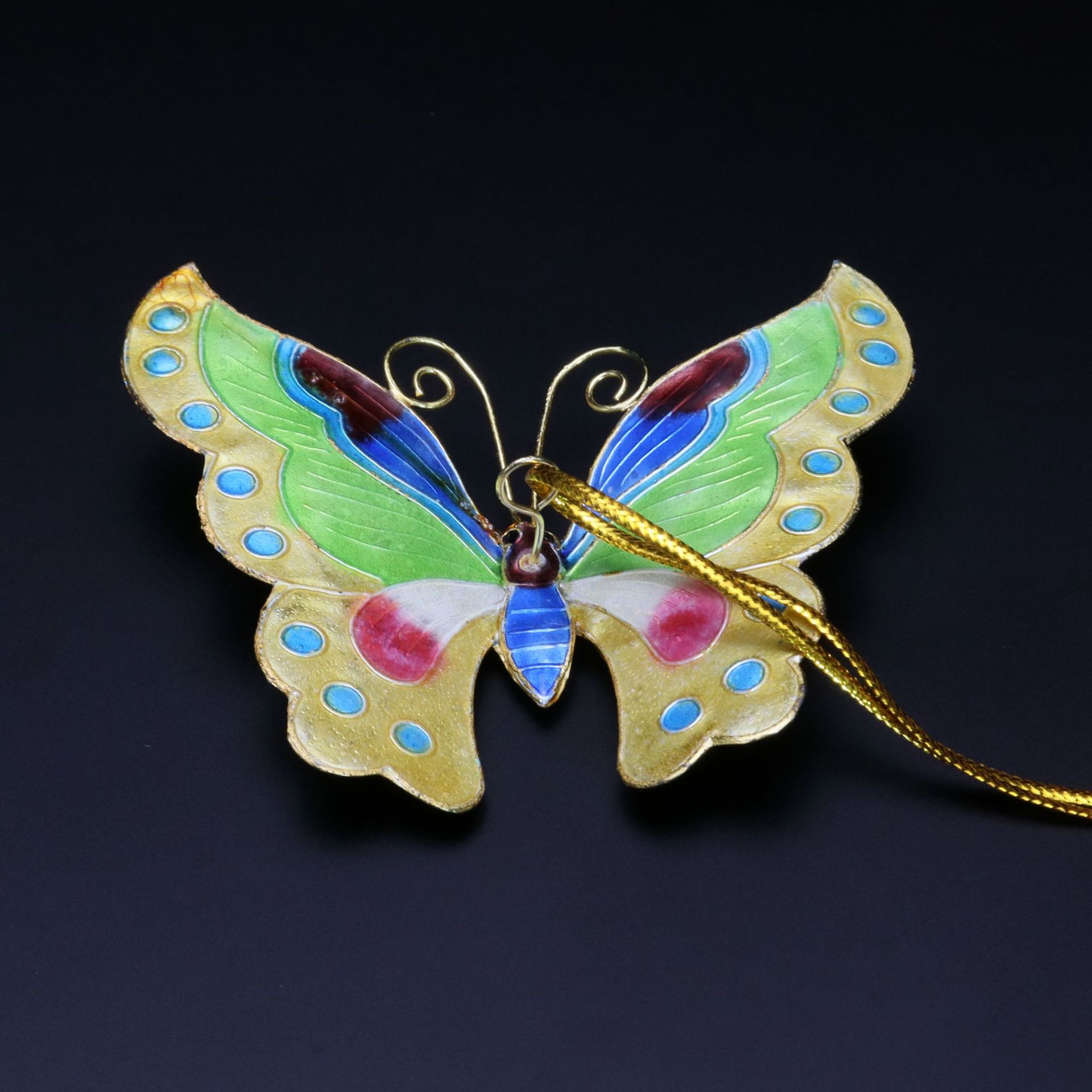Beijing Cloisonne Christmas decorative pendant, craft cultural gift, mechanism enamel silver-blue flower butterfly pic 3