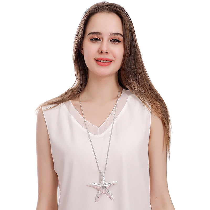 亚马逊跨境爆款饰品欧美时尚几何海星合金长女性珠宝项链毛衣链详情9