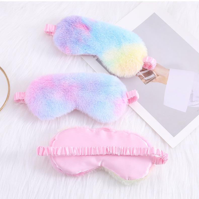 炫彩小兔毛可爱毛绒眼罩遮光睡眠眼罩彩虹印花可爱卡通眼罩现货详情22