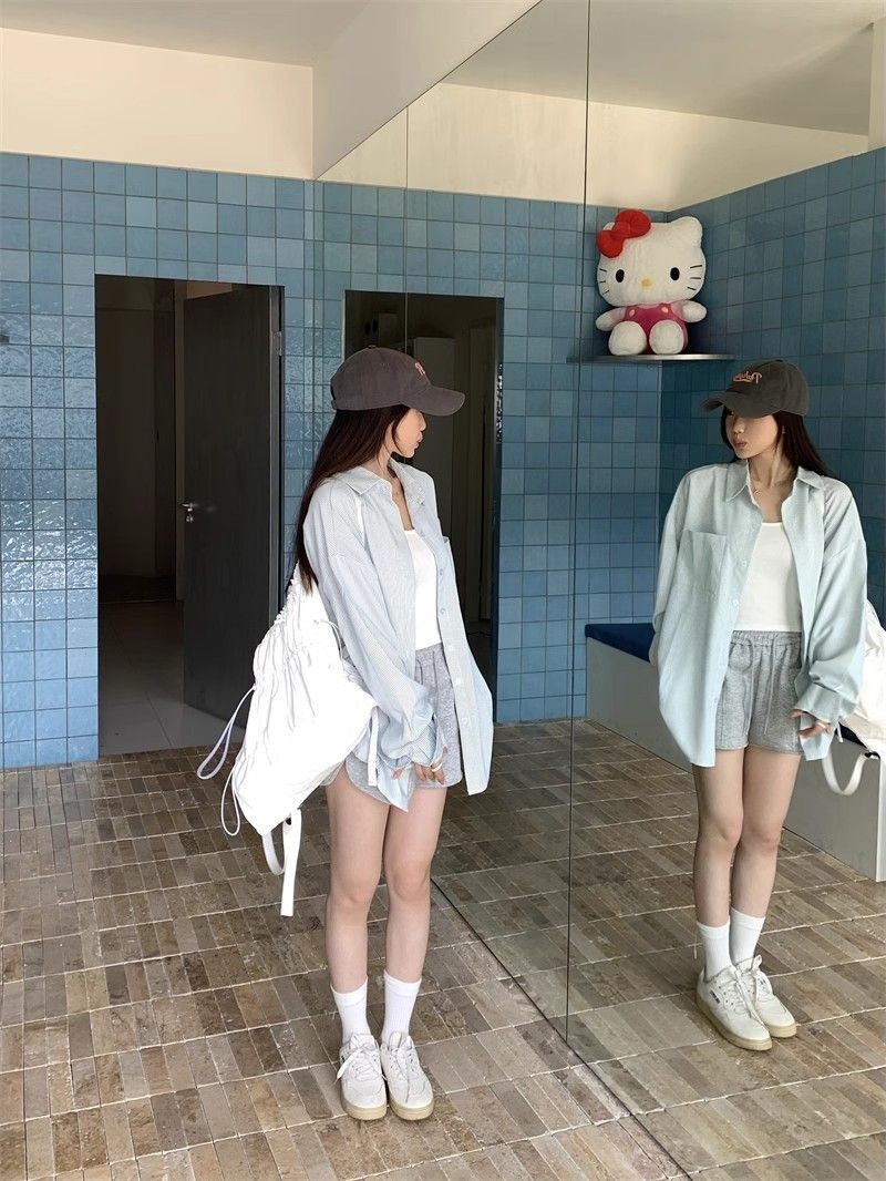 复古港风条纹衬衫外套女春夏长袖休闲垂感衬衣设计感上衣跨境批发详情31