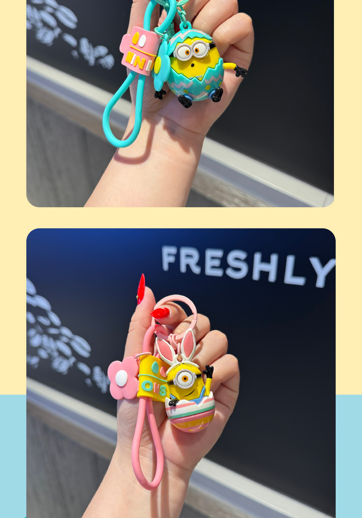 富企来正版卡通彩蛋小黄人钥匙扣创意情侣包包公仔钥匙链挂件批发详情9