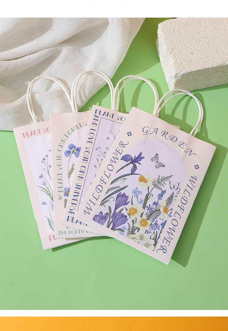 Flower gift bag, ins style, high-end feel, kraft paper handbag, souvenir bag, exquisite gift packaging paper bag pic 8