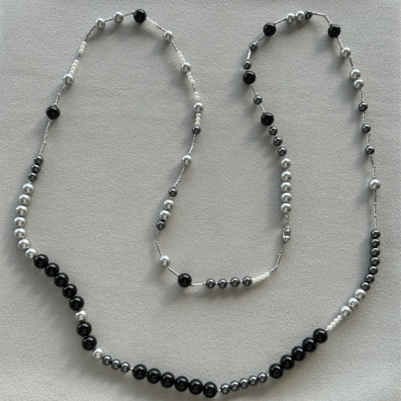 倪妮同款灰珍珠项链女轻奢气质小众设计高级感时尚长款颈链详情8