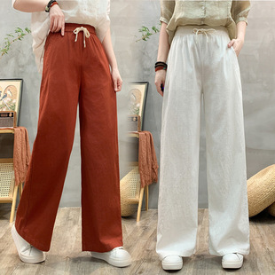 2025 Summer New Style artistic printed cotton and linen shirt, retro loose large size round-neck pullover, elegant T-shirt for women pic 12