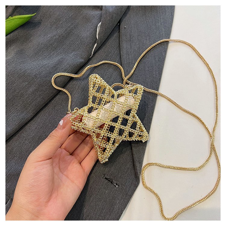 跨境2024夏新款小香风镂空金属星星包晚宴包单肩斜挎气质链条女包详情47