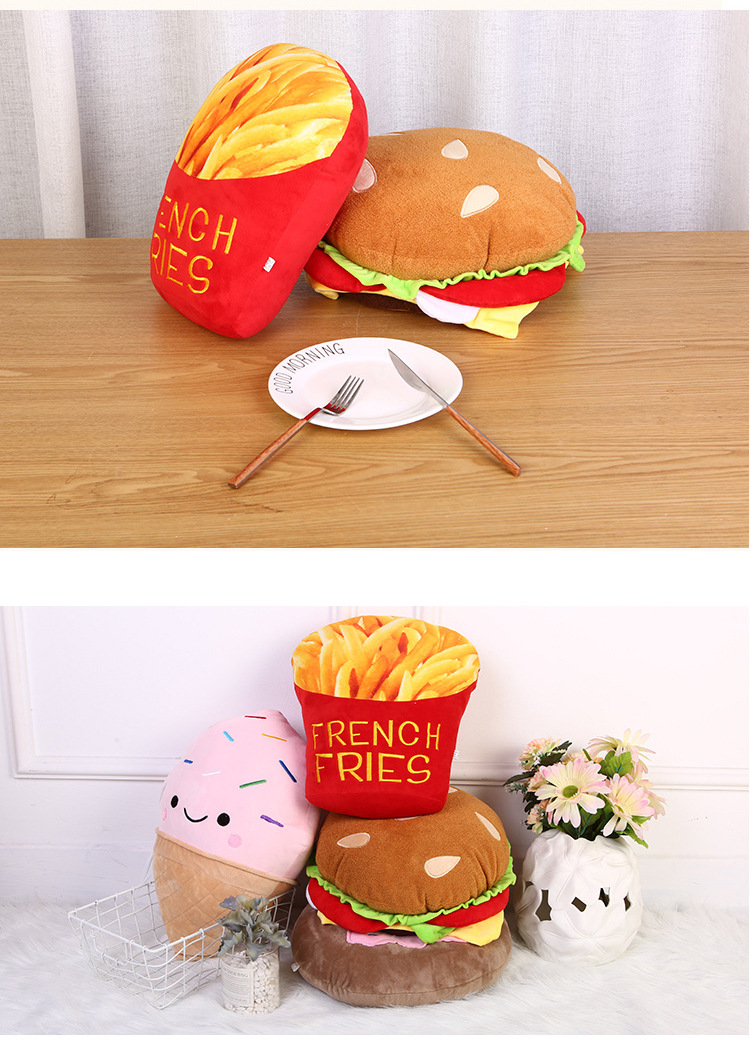 Simulated fruit throw pillow, plush hamburger, French fries cushion, cartoon ice cream doughnut, plush toy doll gift pic 13