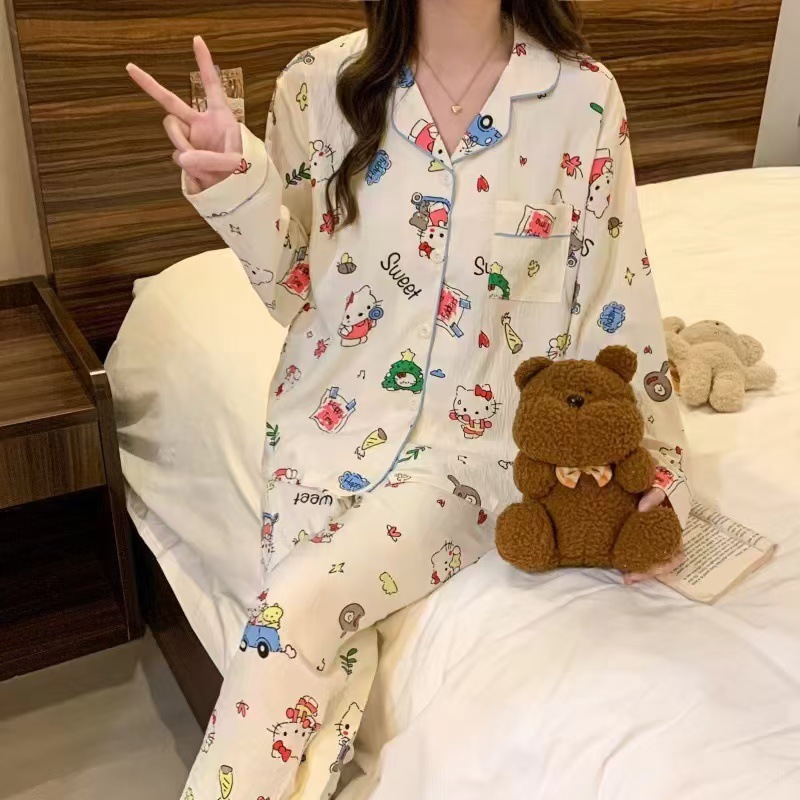 Spring new Cloud cotton Korean InS-style long-sleeved pajamas for girls, sweet and cartoonish, cute student home wear set pic 37