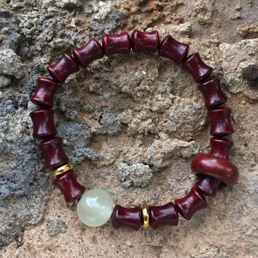 Green sandalwood bamboo Joint Rising Moonstone bracelet Running Ring style for men and women Sandalwood bracelet DIY pic 4