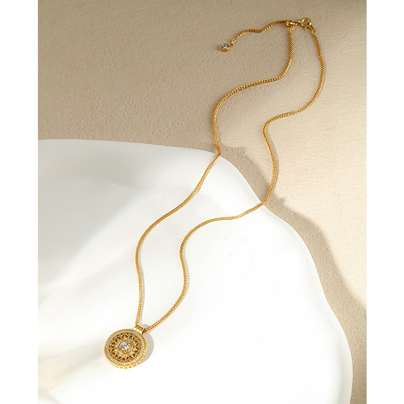 925纯银项链罗盘八宝吊坠女轻奢高级感小众时尚锆石ins毛衣链饰品详情8