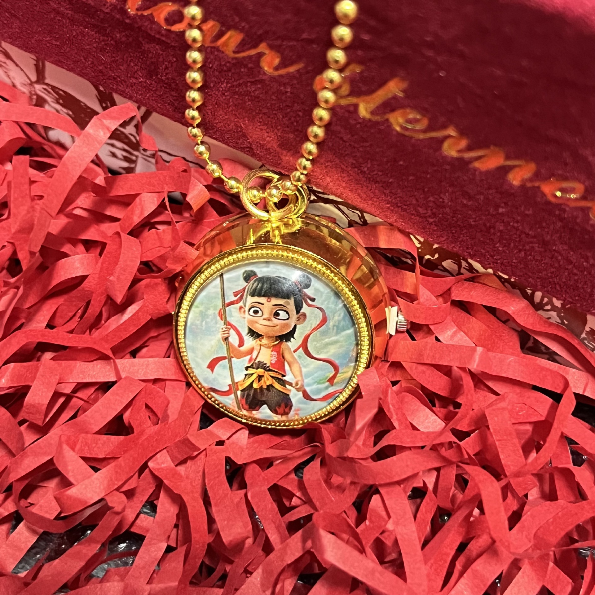 Nezha 2 movie pocket watch, cartoon top spinning hanging watch, children, students, boys and girls necklace watch, surrounding tourist attractions pic 2