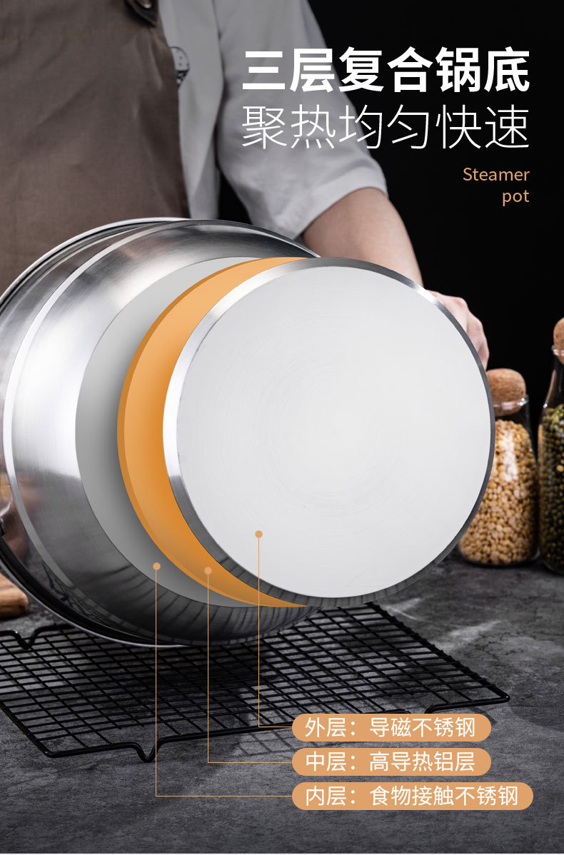Stainless steel soup pot, thickened double-layer steamer, double-bottom milk pot, household multi-functional soup steamer for both steaming and boiling, wholesale pic 8
