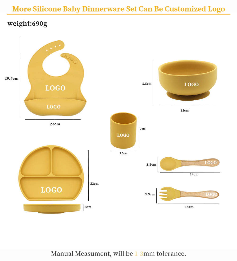 速卖通热销款6件套婴儿围兜餐圆碗勺叉分格餐盘辅食硅胶餐具套装详情2