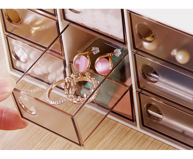 Transparent nine-grid drawer-type accessory storage box, desktop drawer-type storage box, planner organization cabinet storage box pic 5