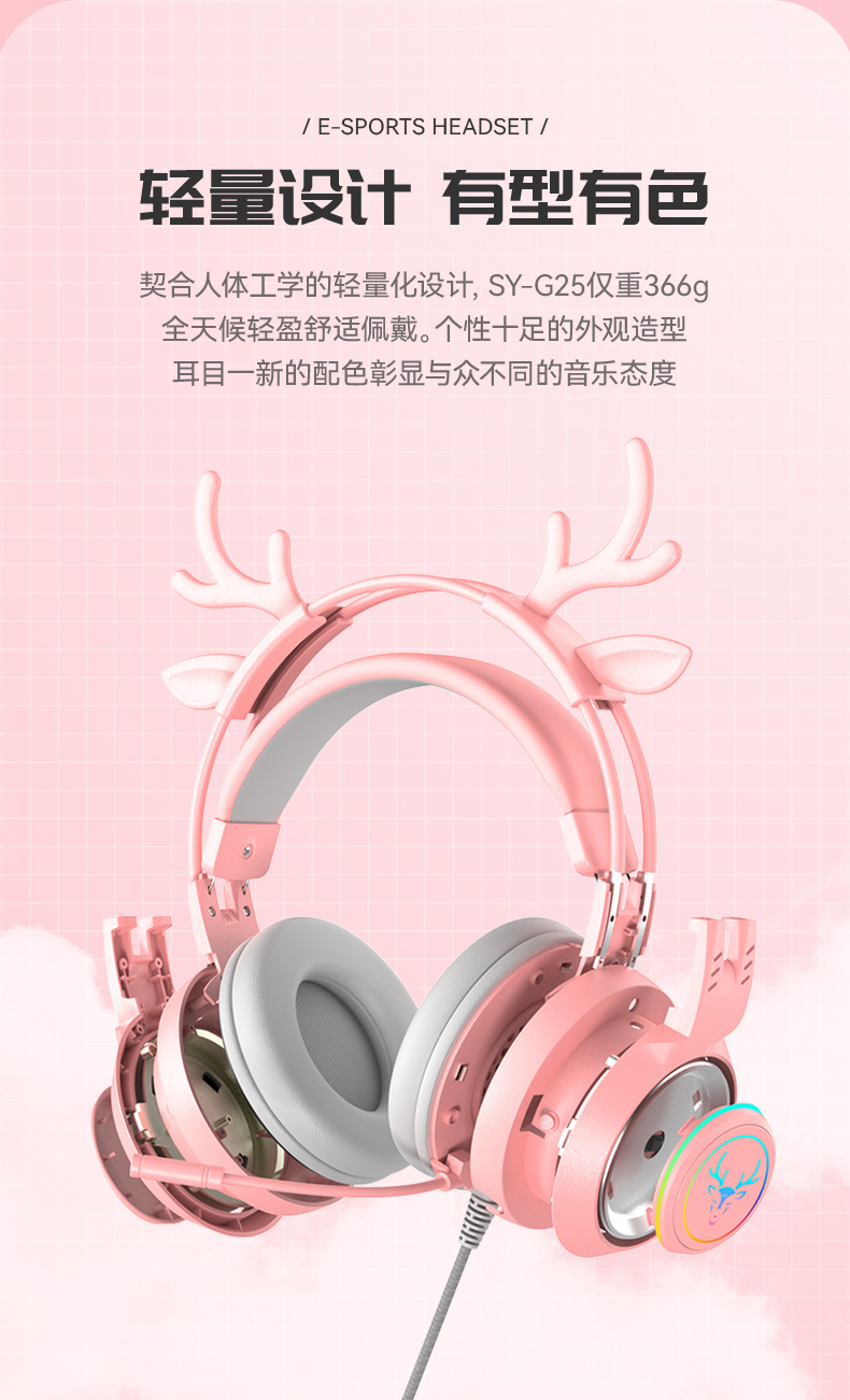可爱猫耳游戏电脑耳机有线头戴式电竞PS5笔记本耳机带麦跨境专供详情11