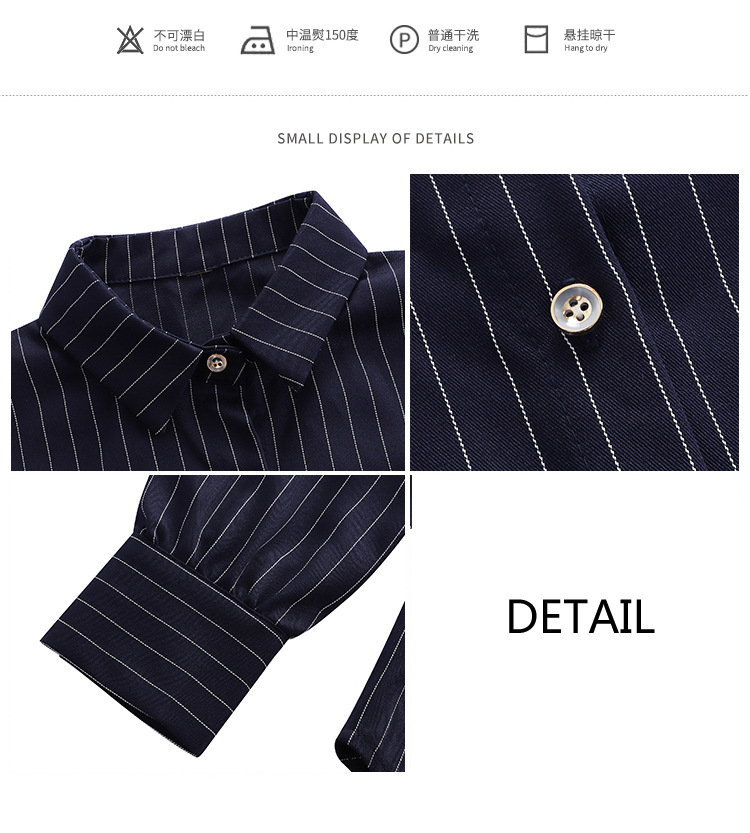 This vertical striped chiffon shirt for women with three-quarter sleeves is a new autumn collection. It features a unique and mature design with a sense of elegance and drape pic 5