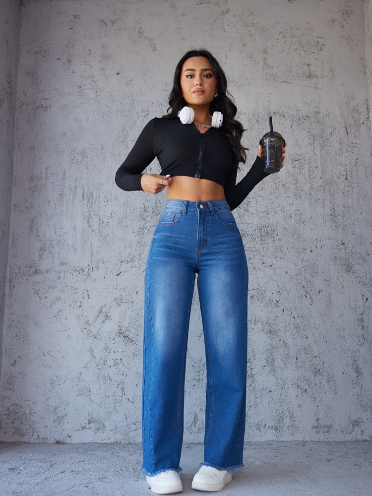 Independent store cross-border Amazon 2024 summer European and American fashion slimming style straight wide-leg jeans without elasticity pic 15