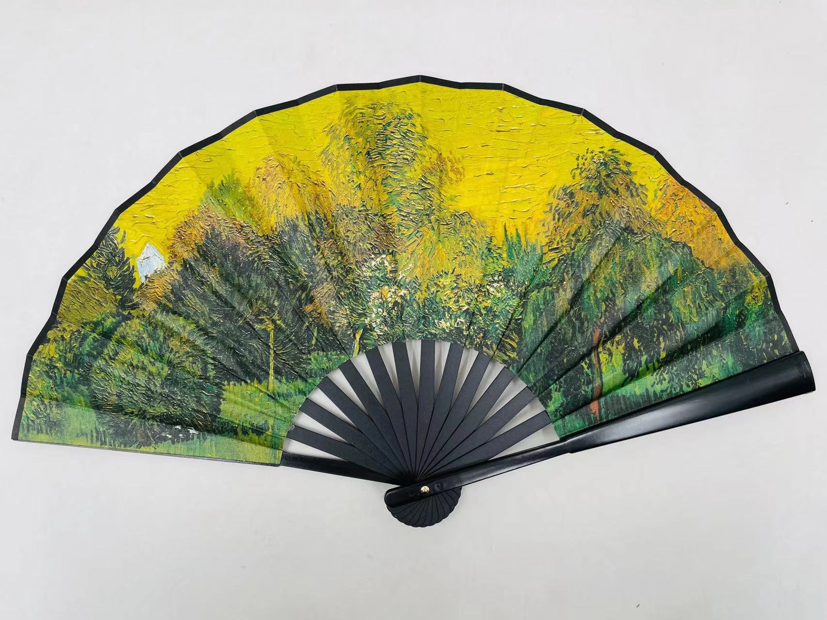 New oil painting series festival folding fans, popular hand fans in Europe and America, large fans, double-sided landscape printed fans pic 7