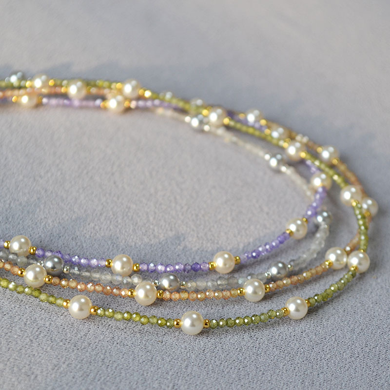 日韩小众设计闪亮彩色锆石满天星珍珠清新甜美高级感项链锁骨链女详情2