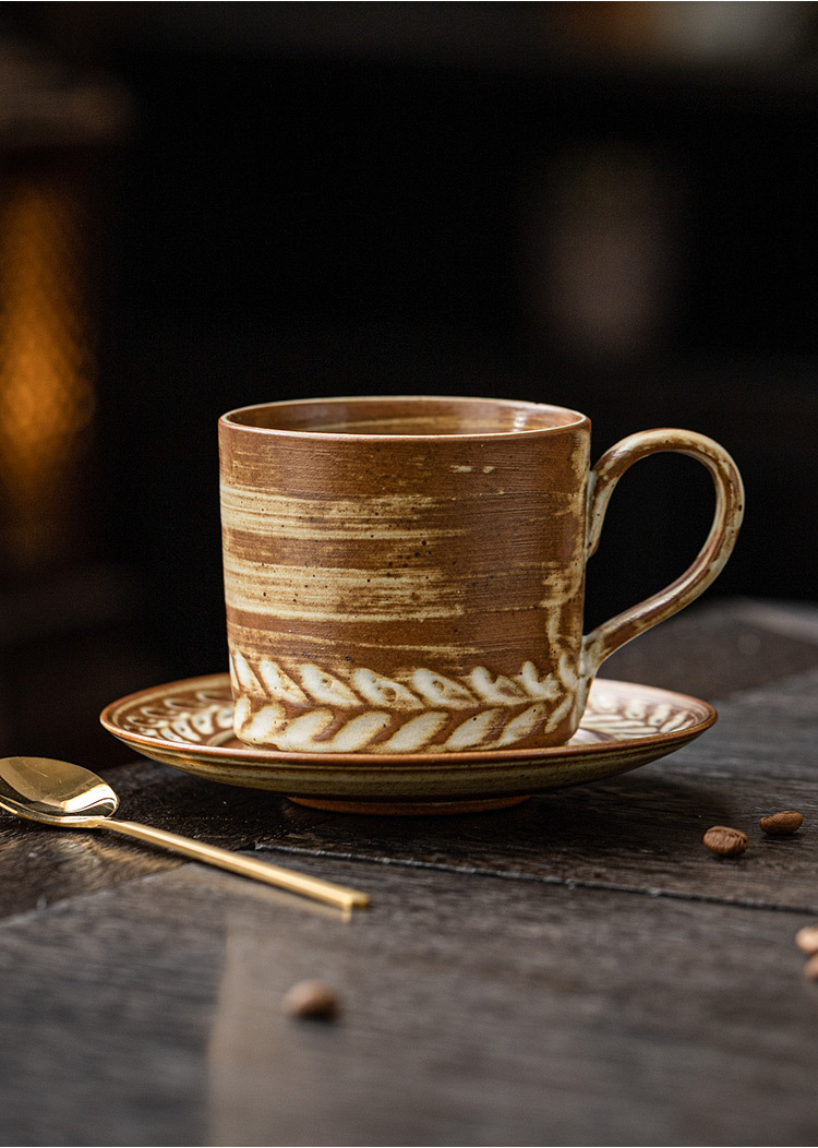 小麦纹咖啡杯碟套装家用复古欧式卡布奇诺拿铁杯子花式咖啡拉花杯详情5