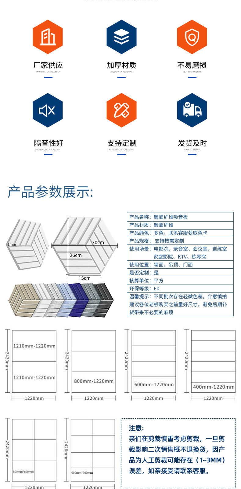 跨境亚马逊毛毡隔音板自粘隔音棉墙贴室内消音材料聚酯纤维吸音板详情4