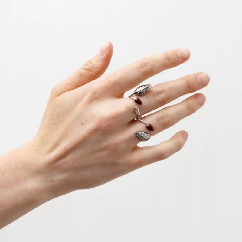 LEMA家珐琅涂釉双戒指 夏季简约素雅可调节瓜子型开口食指戒戒指详情4