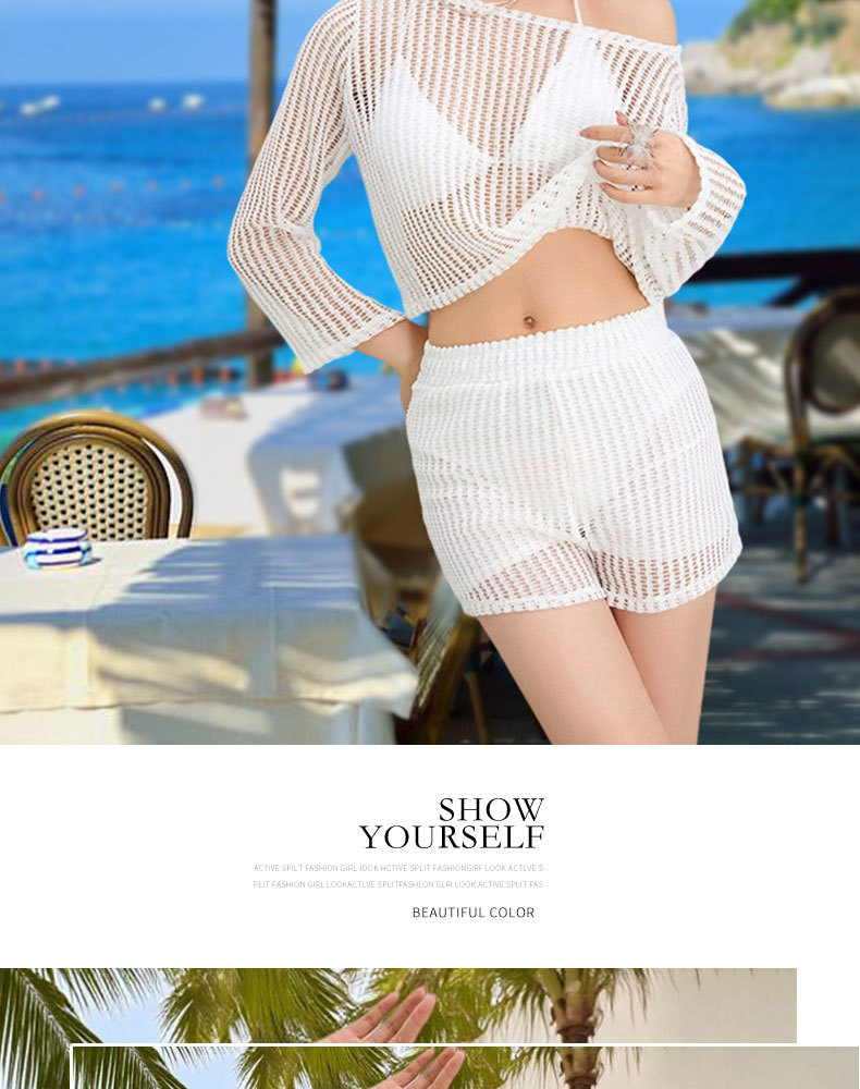 Beach female model white cut-out knitted swimsuit set Bikini girls sportswear cross-border bestseller 125,078 pic 11