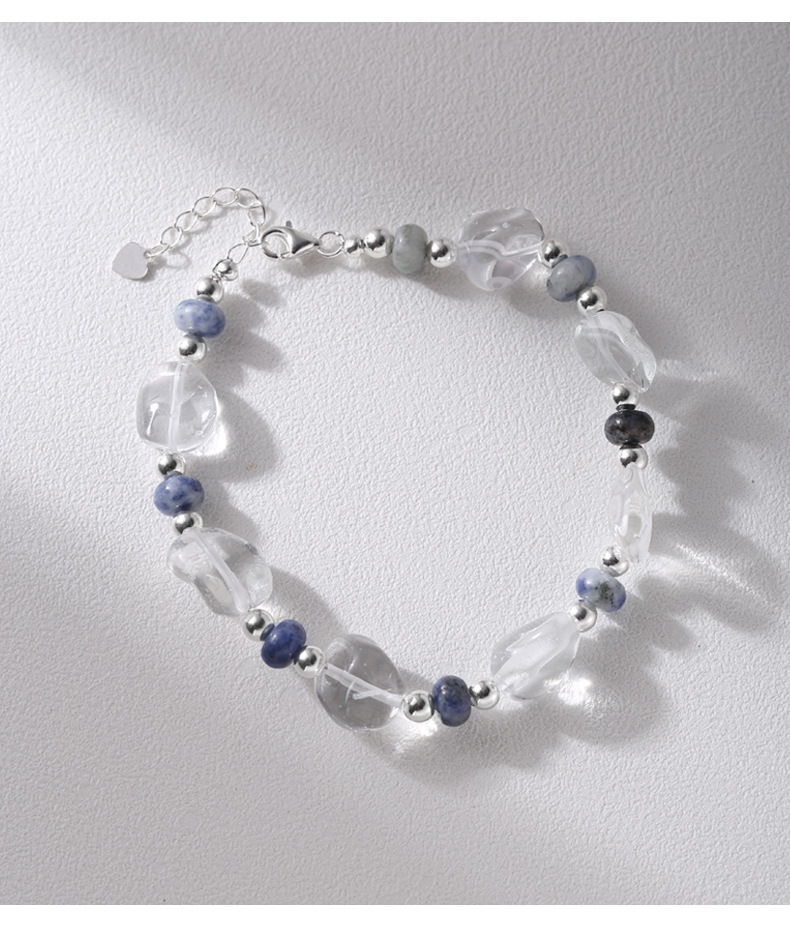 925 sterling silver irregular crystal spotted silver bead bracelet for women, simple handcrafted design, versatile beaded bracelet B3238 pic 13