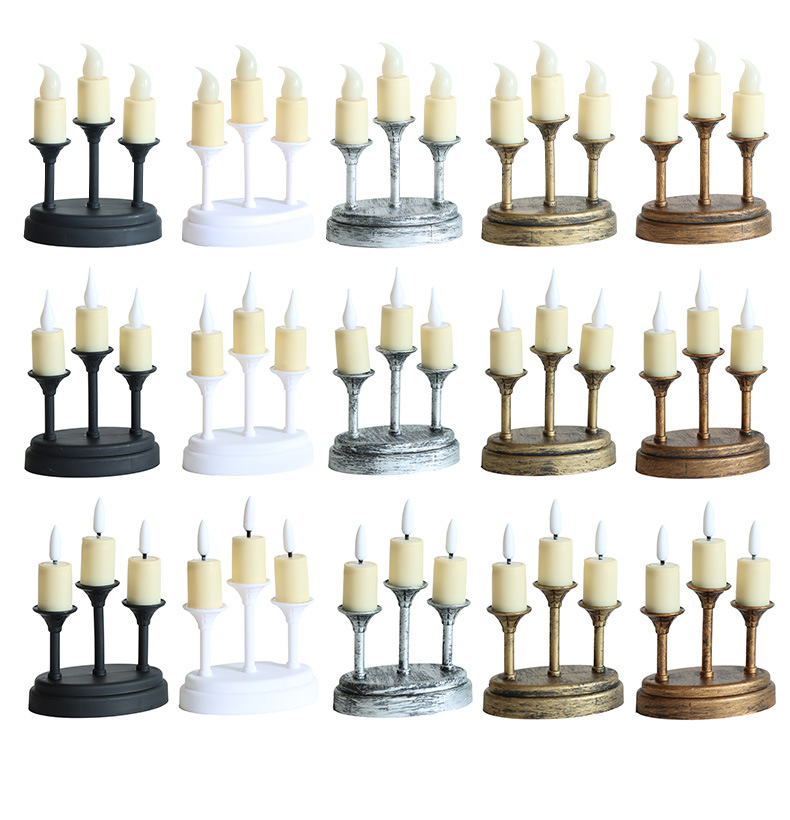 Retro three-headed LED electronic candle lamp, Nordic InS-style home decoration candlestick ornament, realistic romantic atmosphere lamp pic 4
