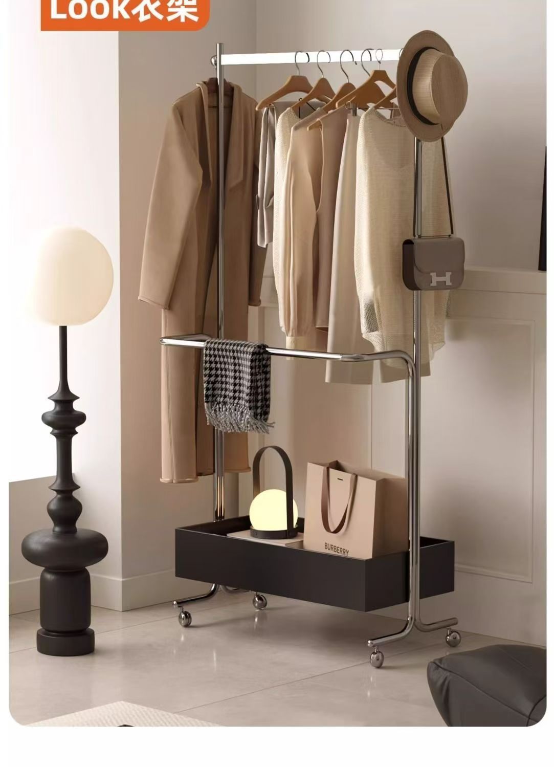 落地衣架衣帽架挂衣架落地不锈钢卧室客厅移动收纳储藏落地衣帽架详情3