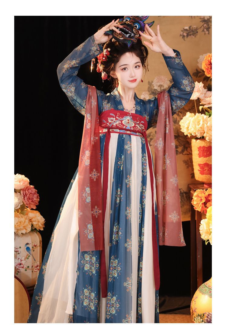 国潮唐制汉服齐胸襦裙日常改良唐制汉服女复原风齐胸襦裙一片式春夏款详情19