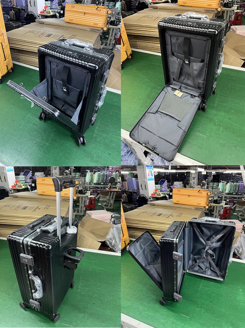 Source factory 18-inch front-opening suitcase, multi-functional aluminum frame handle suitcase, charging suitcase, water cup holder travel suitcase pic 3