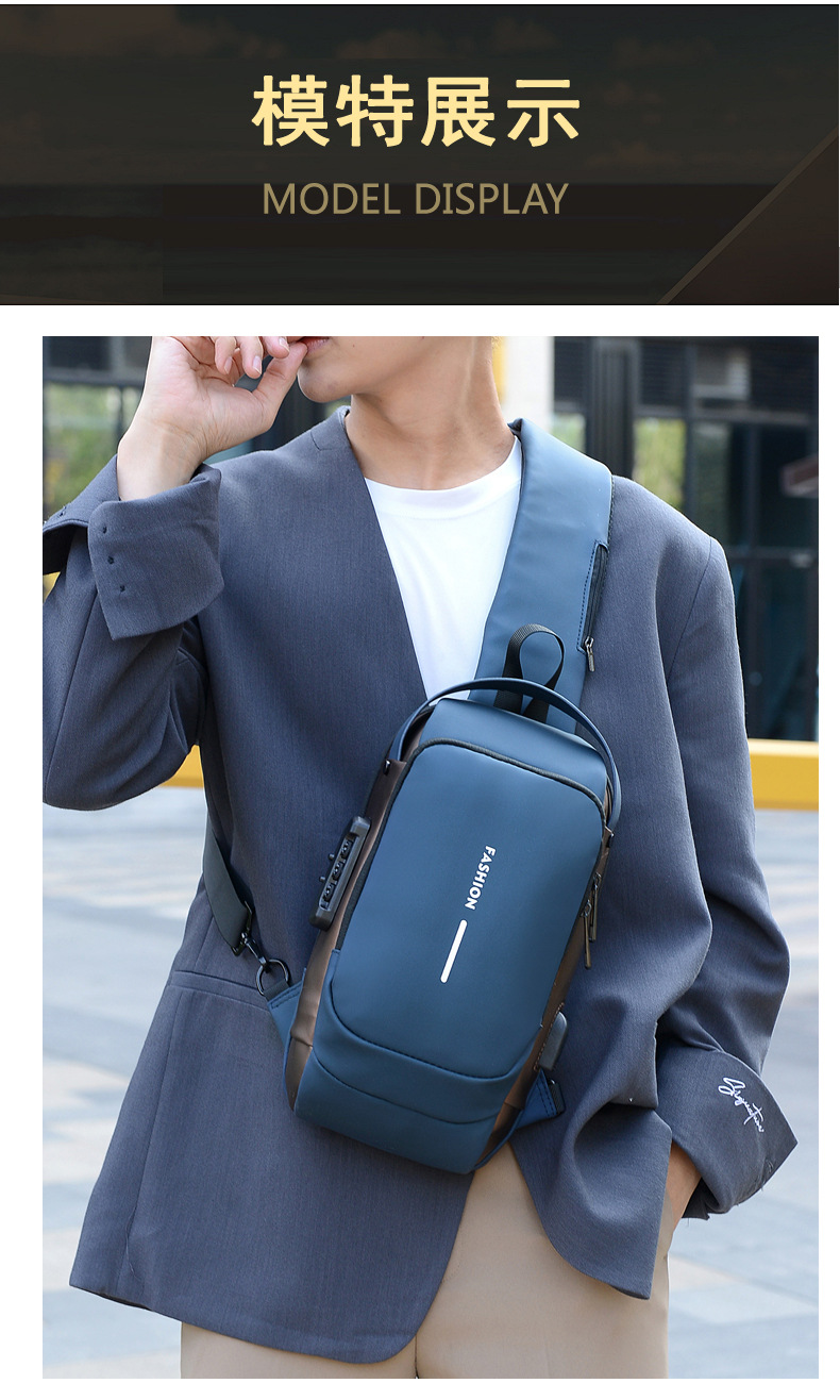 单肩包男款潮流防盗密码锁男士胸包尼龙外贸新款大容量斜挎包手提详情46