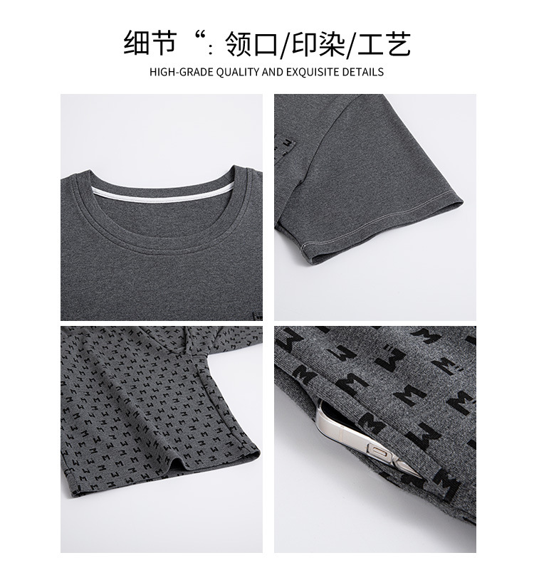 100% pure cotton summer pajama set for men, thin home wear, short sleeves and shorts, simple and casual, all-cotton, suitable for outdoor wear pic 5