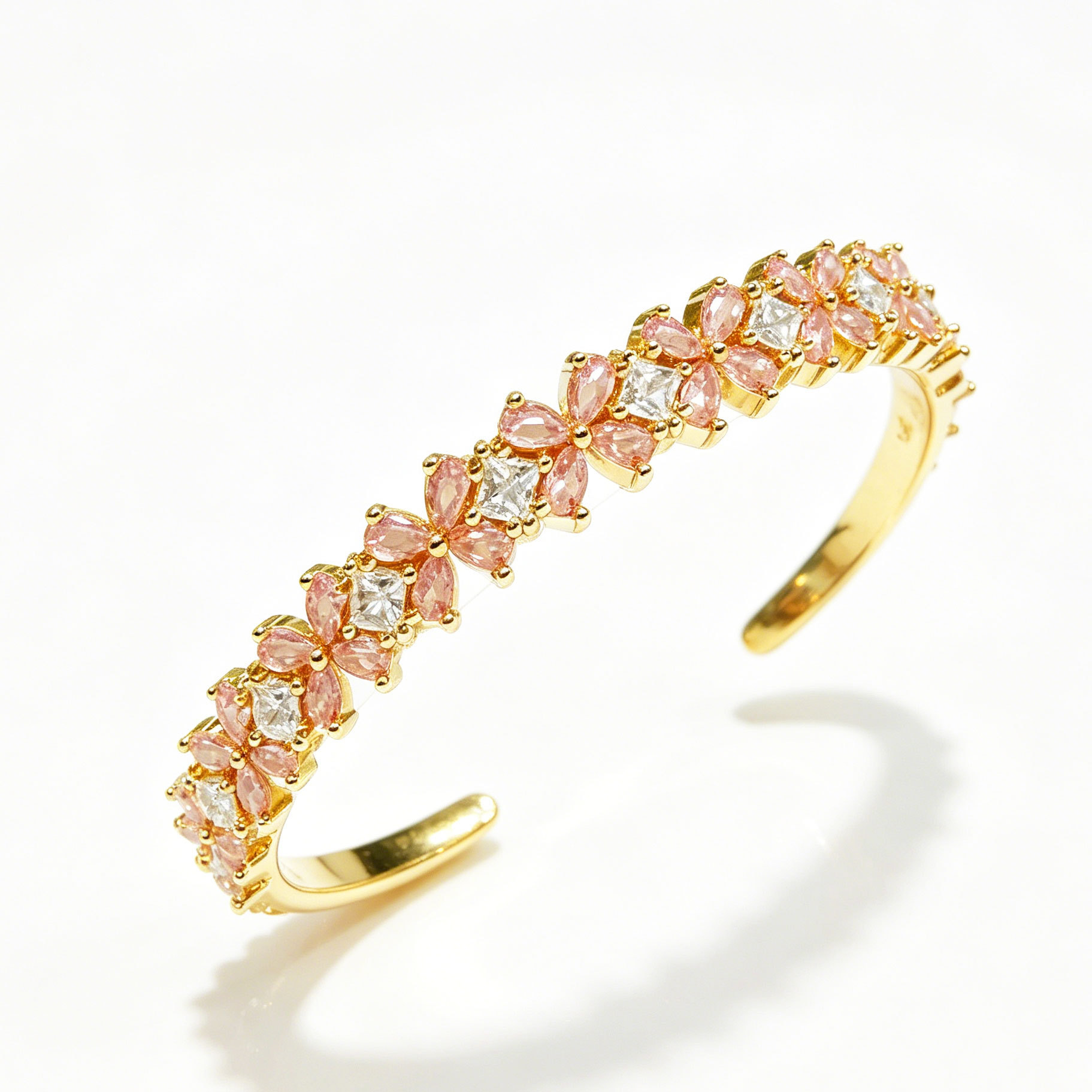 Cross-border open zircon bracelet available in five colors, light luxury and dazzling, adjustable Cuff, gold electroplated zircon set pic 4
