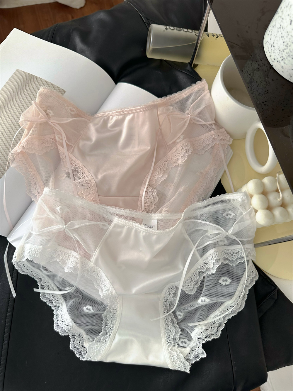 法式奢华缎面蕾丝内裤女性感24新款少女士三角裤中低腰蝴蝶结甜美详情8