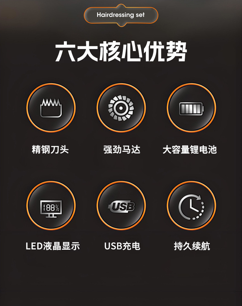 跨境新款子母机套装电推剪油头渐变理发器雕刻专用理发推子现货详情6